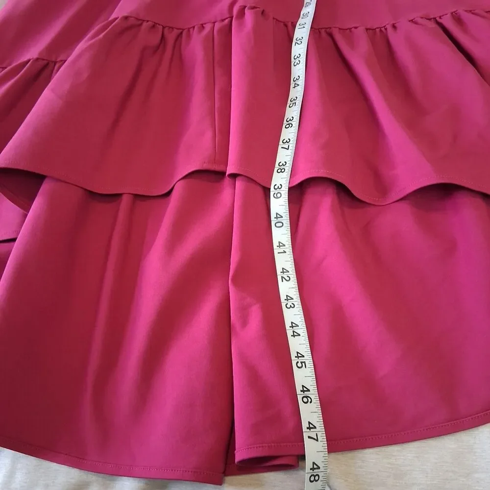 Mark & James Badgley Mischka Hot Pink Asymmetrical Hem Dress Midi Size 8 Pockets - Picture 10 of 12